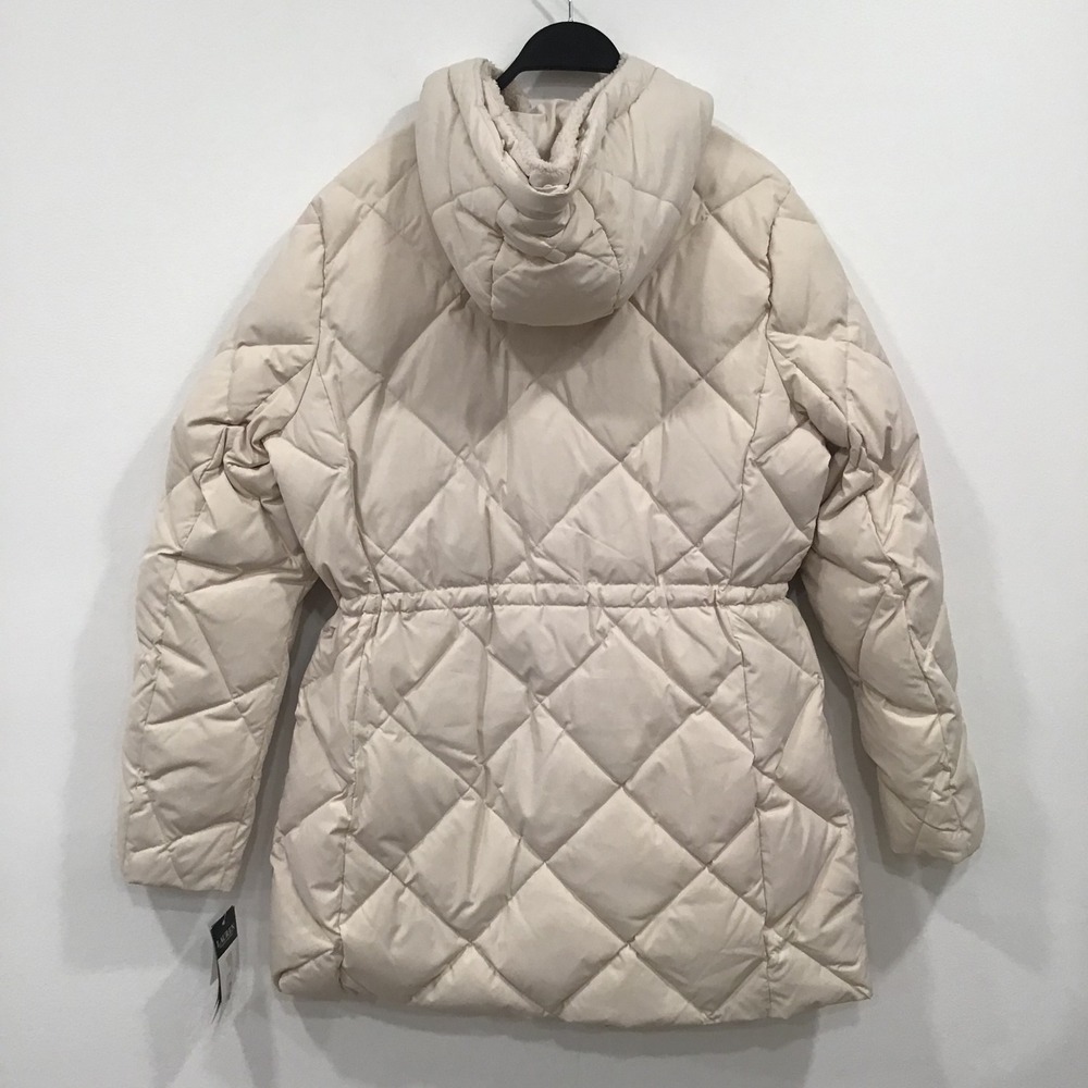 Lauren Ralph Lauren Quilted Puffer Coat Women Large Cream Good Hooded Parka New - Picture 2 of 16